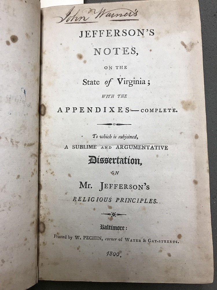 Title page of Notes with name of John Warner written in